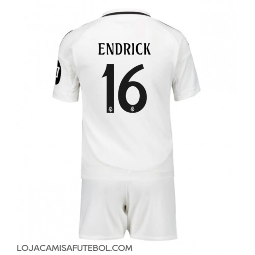 Camisa de Futebol Real Madrid Endrick #16 Equipamento Principal Infantil 2024-25 Manga Curta (+ Calças curtas)